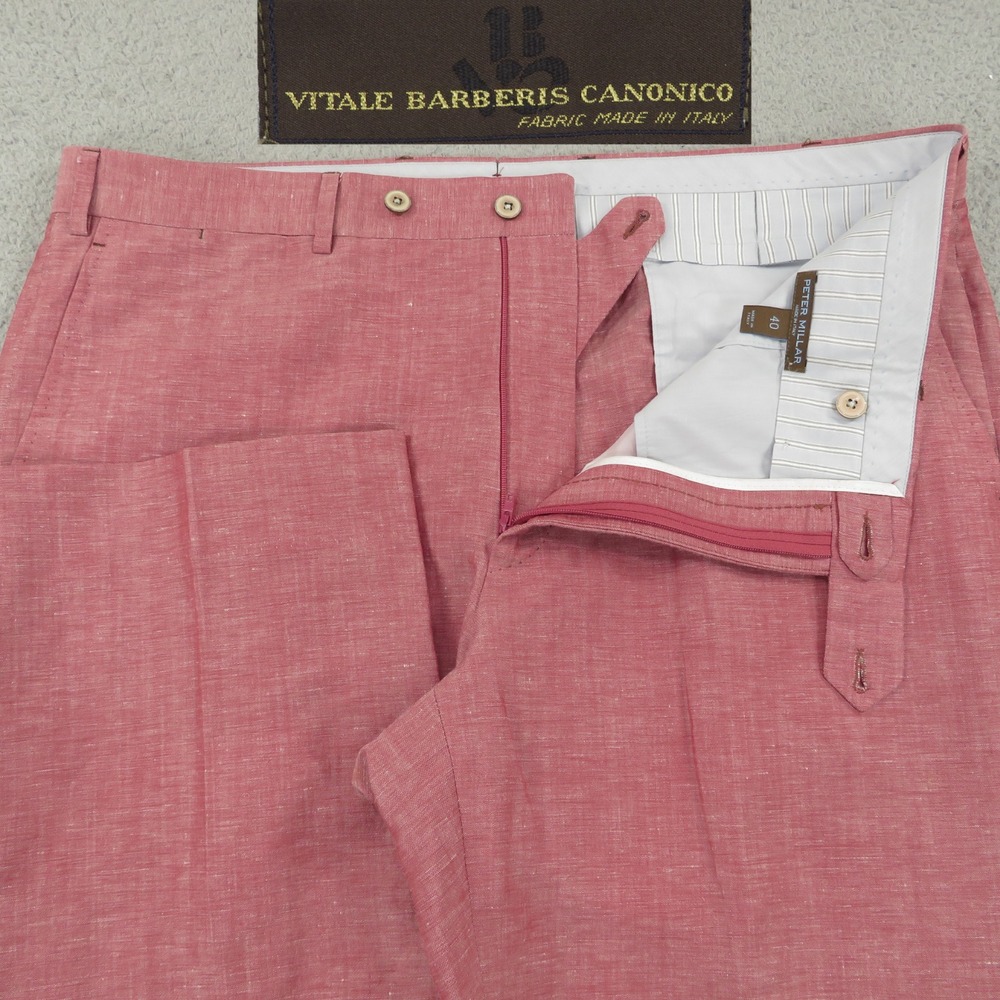 Peter Millar Mens 40x26 Red Linen Wool Flat Front Trousers VBC Italy Golf Slacks